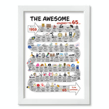 Load image into Gallery viewer, UK | The Road to 65 | 65th Milestone Birthday Print | Born in 1959 or 1960