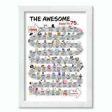 Load image into Gallery viewer, UK | The Road to 75 | 75th Milestone Birthday Print | Born in 1949 or 1950