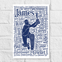 Load image into Gallery viewer, Personalised Cricket Word Art Gift