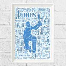 Load image into Gallery viewer, Personalised Cricket Word Art Gift