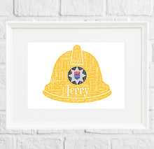 Load image into Gallery viewer, Firemans helmet word art word cloud print