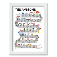 Load image into Gallery viewer, UK | The Road to 50 | 50th Milestone Birthday Print | Born in 1974 or 1975
