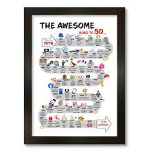 Load image into Gallery viewer, UK | The Road to 50 | 50th Milestone Birthday Print | Born in 1974 or 1975
