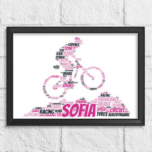 Load image into Gallery viewer, Personalised mountain bike word art gift print
