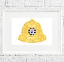 Load image into Gallery viewer, Firemans helmet word art word cloud print
