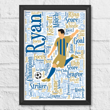 Load image into Gallery viewer, Totally customisable football player wordart gift print for kids
