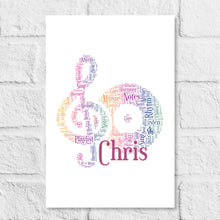 Load image into Gallery viewer, Personalised music note word art print
