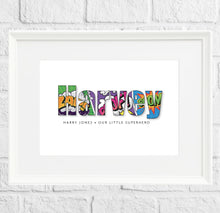 Load image into Gallery viewer, Personalised boys superhero gift print
