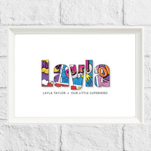 Load image into Gallery viewer, Your name here custom superhero name print by Stunrosie Gifts
