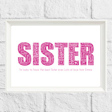 Load image into Gallery viewer, Present for Sister word art by Stunrosie Gifts
