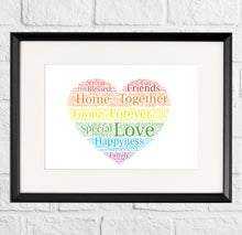 Load image into Gallery viewer, Rainbow heart word cloud gift print
